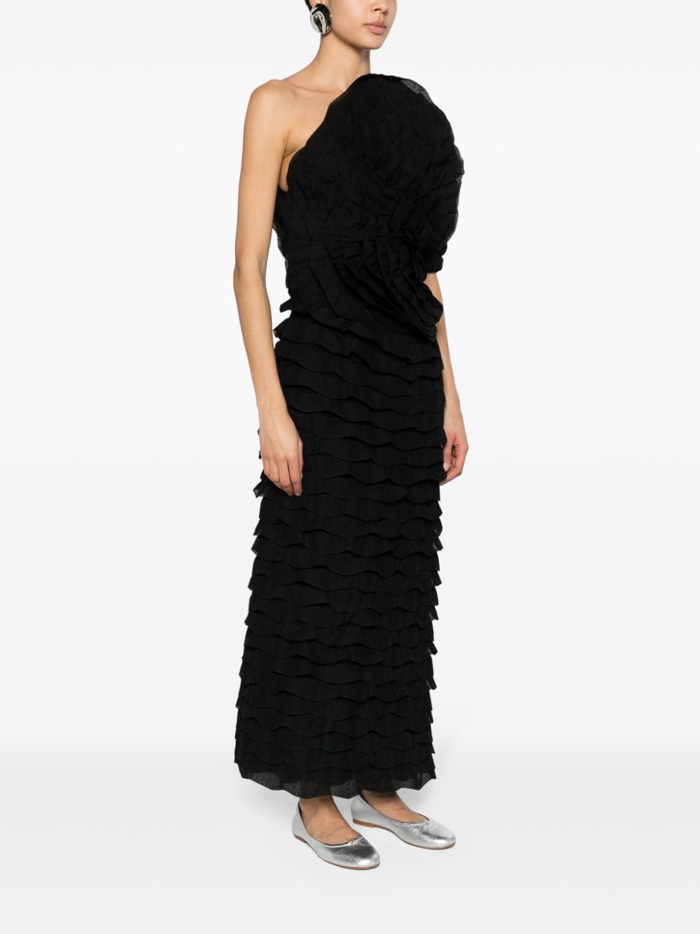 Shop Chloé Ruffled Asymmetric Maxi Dress In Black