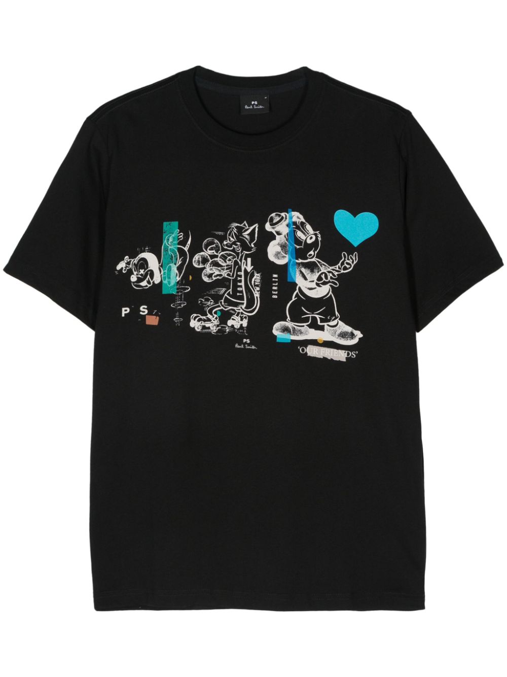 Shop Ps By Paul Smith Cartoon-print Cotton T-shirt In Black