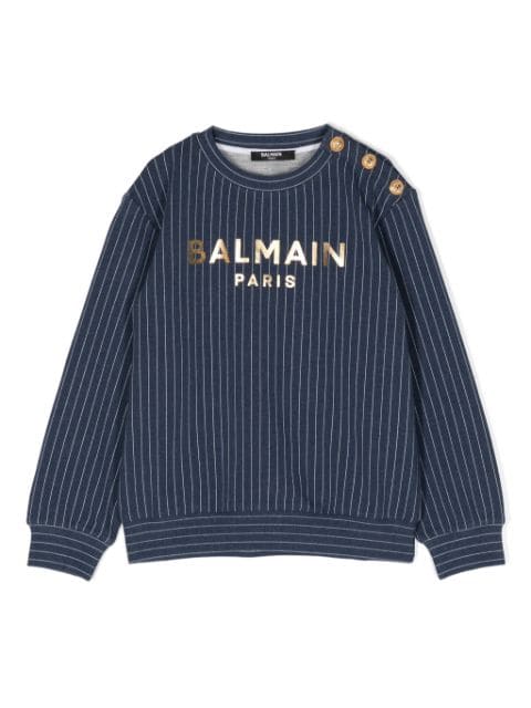 Balmain Kids pinstriped logo-print sweatshirt