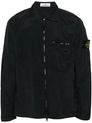 Stone Island zip up Taffeta Overshirt Black FARFETCH OM