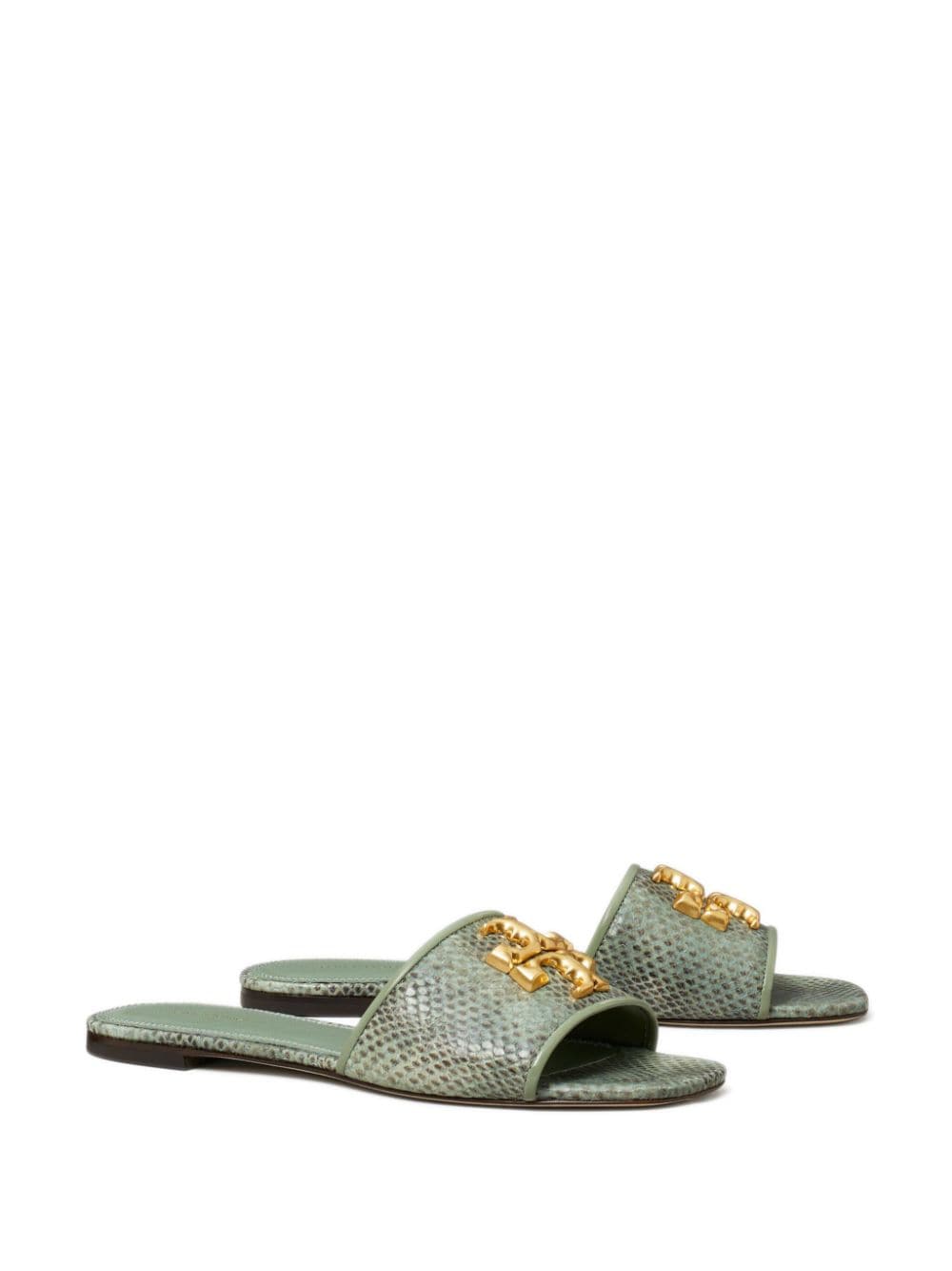Shop Tory Burch Eleanor Double T Slides In Green