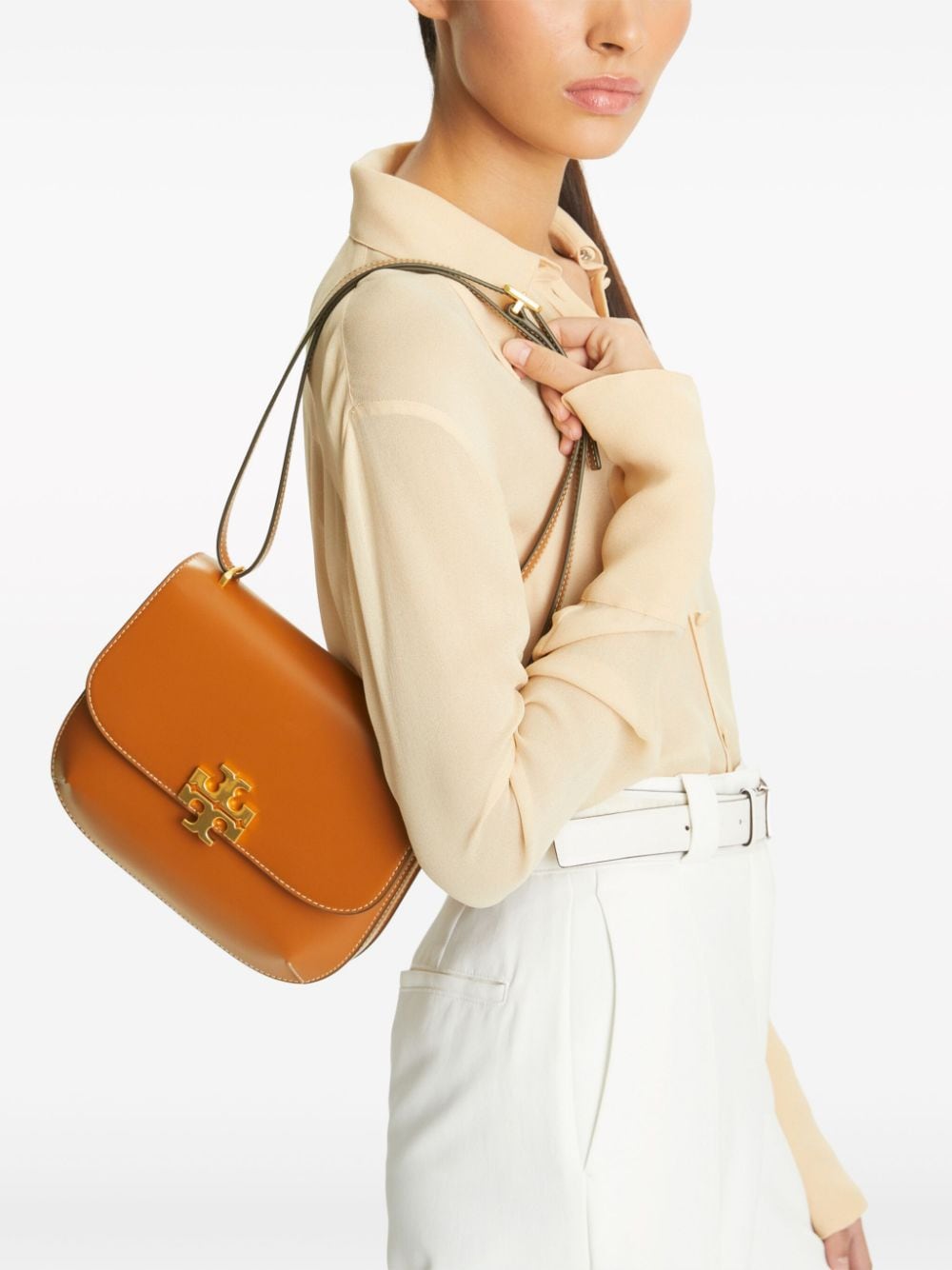 Shop Tory Burch Eleanor Leather Crossbody Bag In Brown