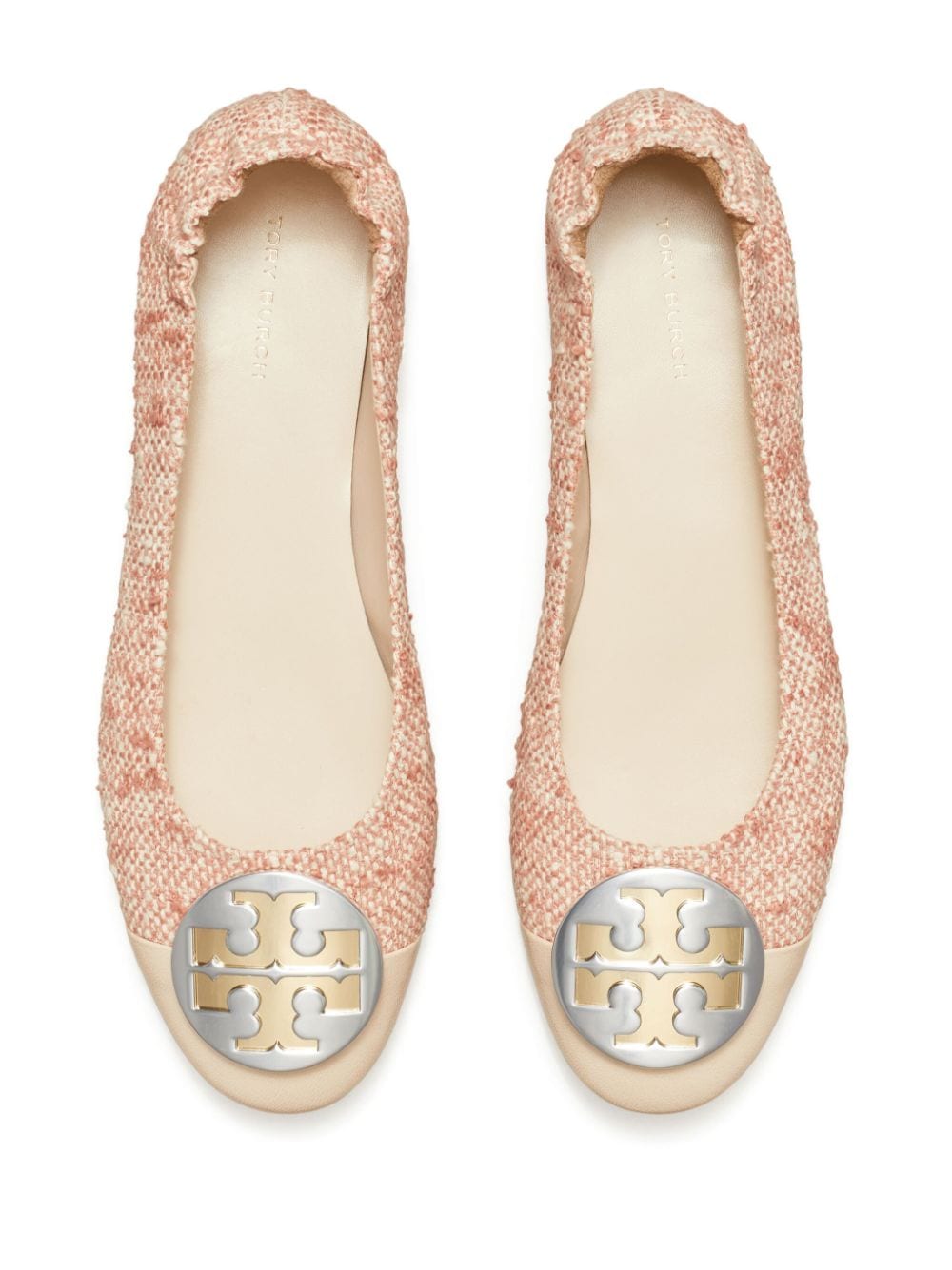 Shop Tory Burch Claire Double T Ballerina Shoes In Pink