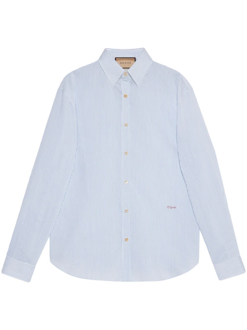 Shop Gucci Logo-embroidered Poplin Shirt In Blau