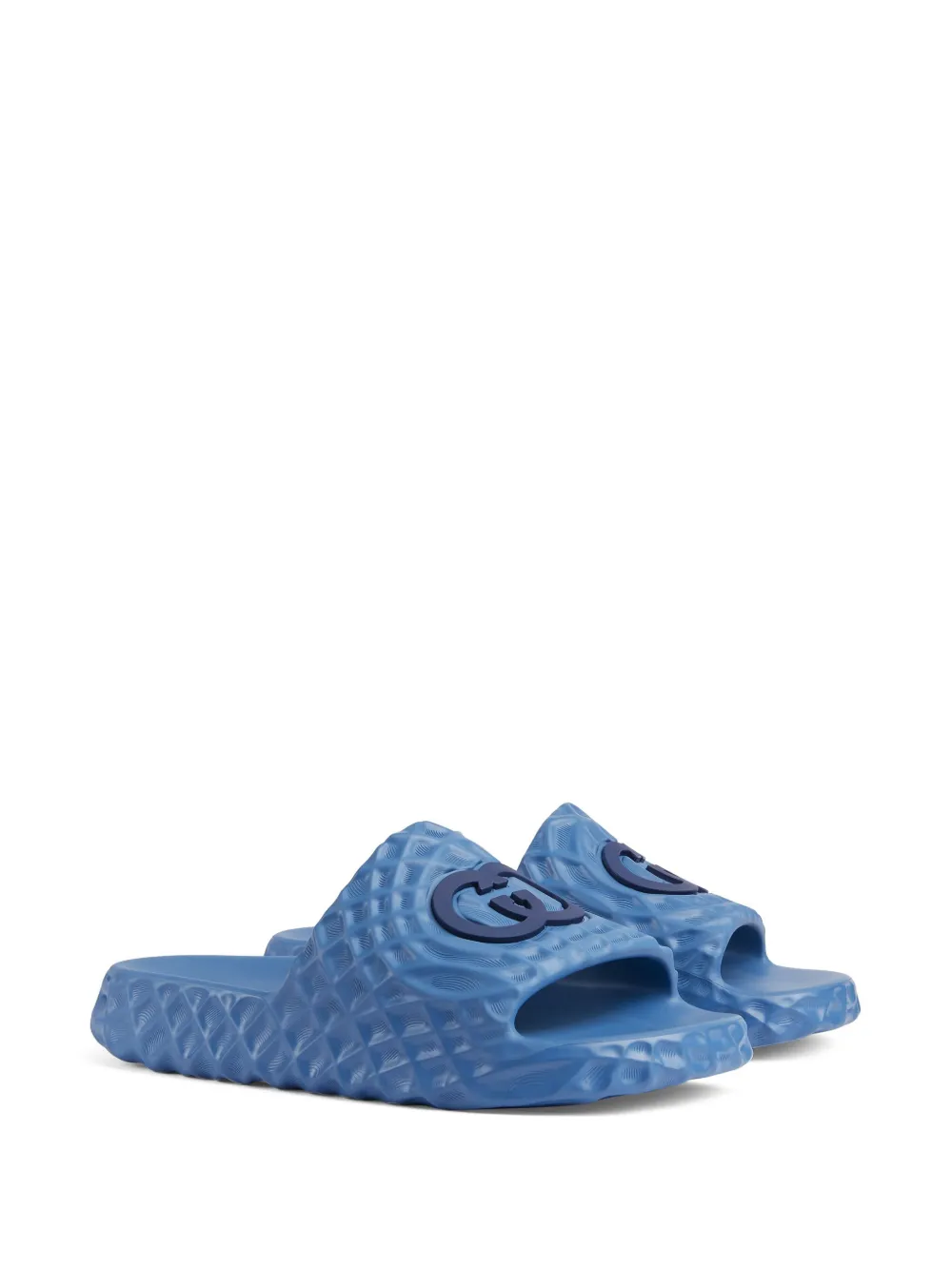Gucci Interlocking G-appliqué textured slides - Blauw