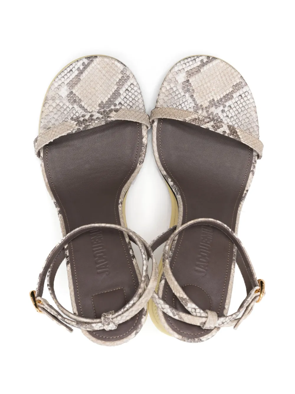 Jacquemus Les Doubles Ankle-strap Embossed Sandals In 中性色