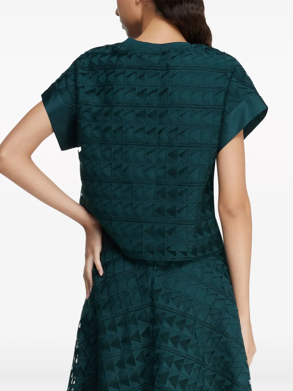 Shop Karl Lagerfeld Layered Geometric-lace T-shirt In Green