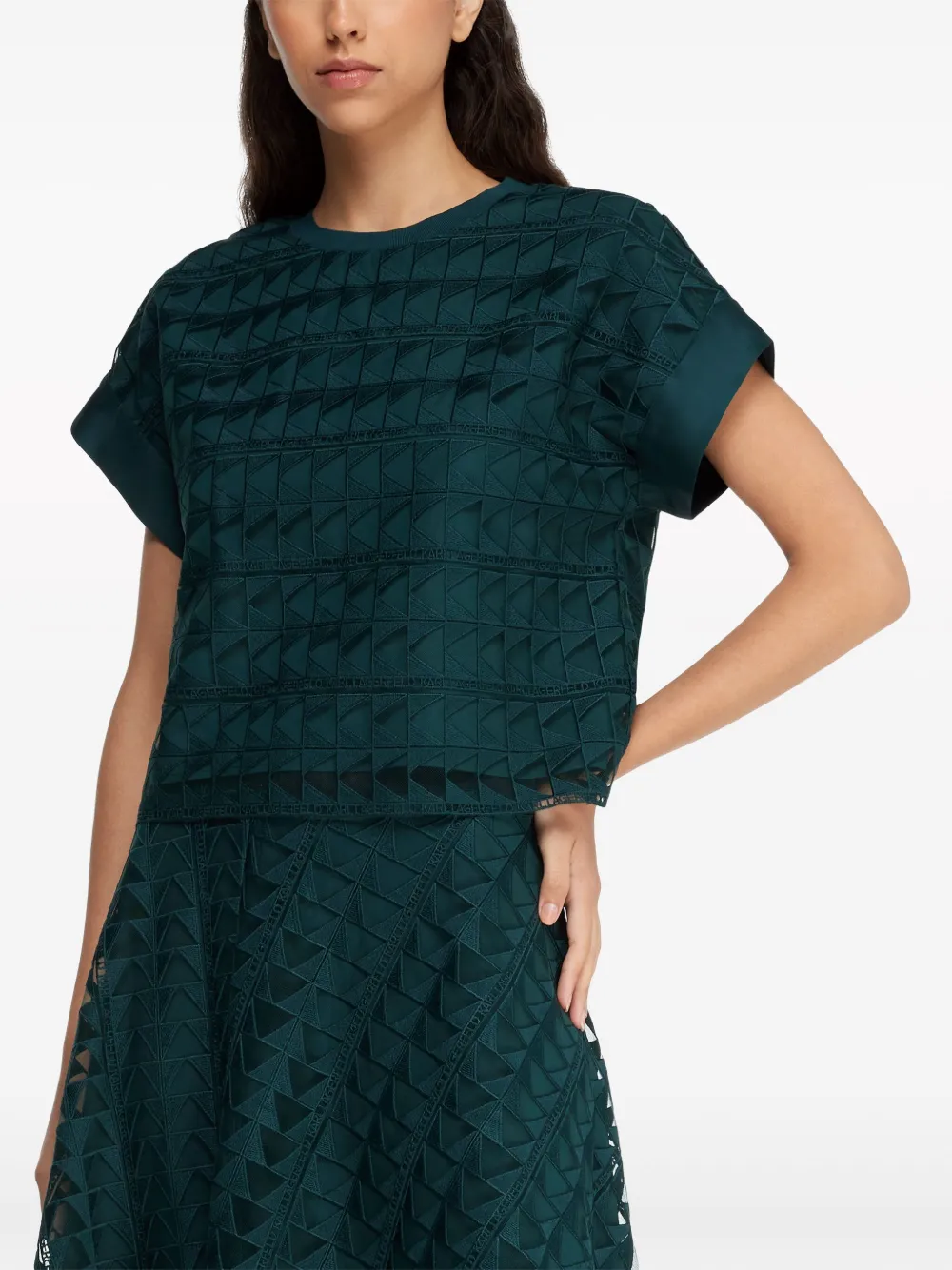 Shop Karl Lagerfeld Layered Geometric-lace T-shirt In Green