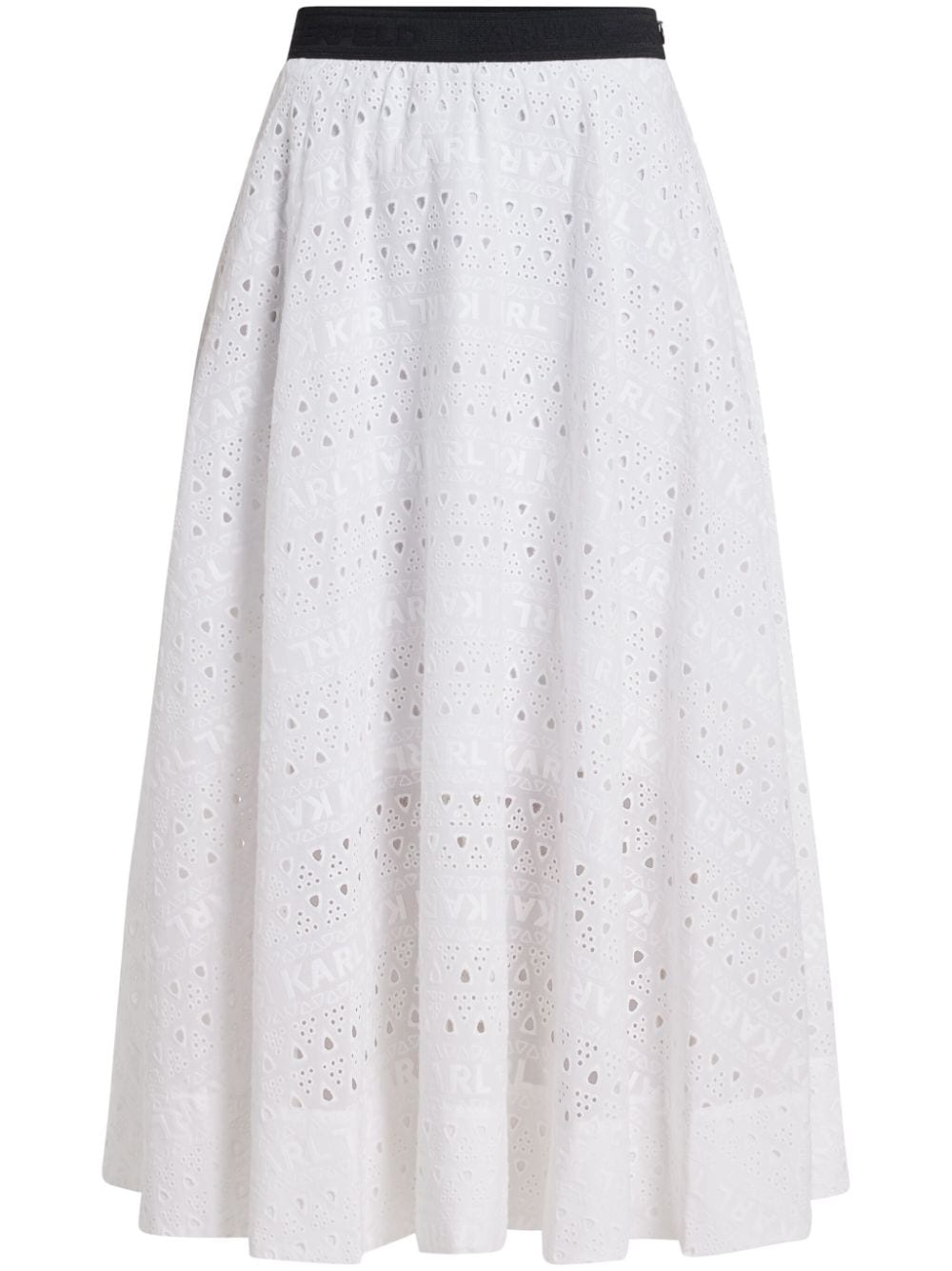 Karl Lagerfeld Broderie-anglaise Cotton Midi Skirt In 白色