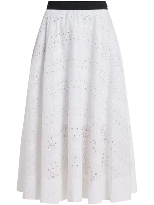 Jupe mi-longue à broderie anglaise - Karl Lagerfeld - Modalova