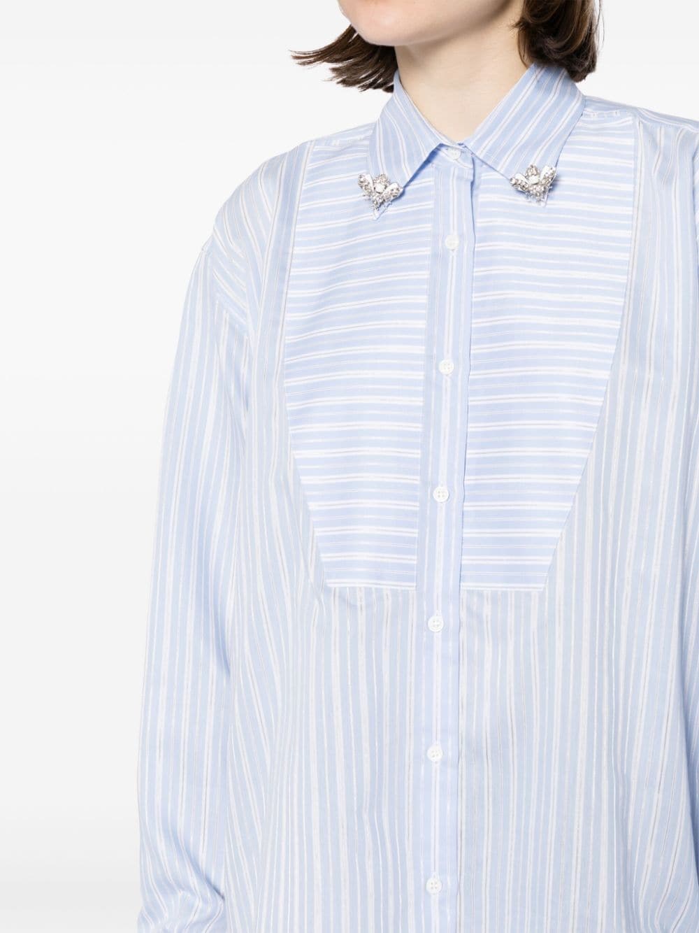 Shop Ermanno Scervino Bee-embellished Striped Shirt In Blue
