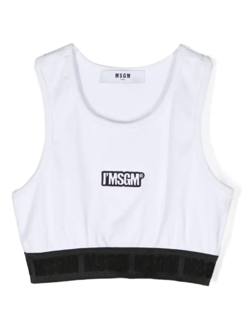 MSGM Kids logo-patch fine-ribbed cropped top