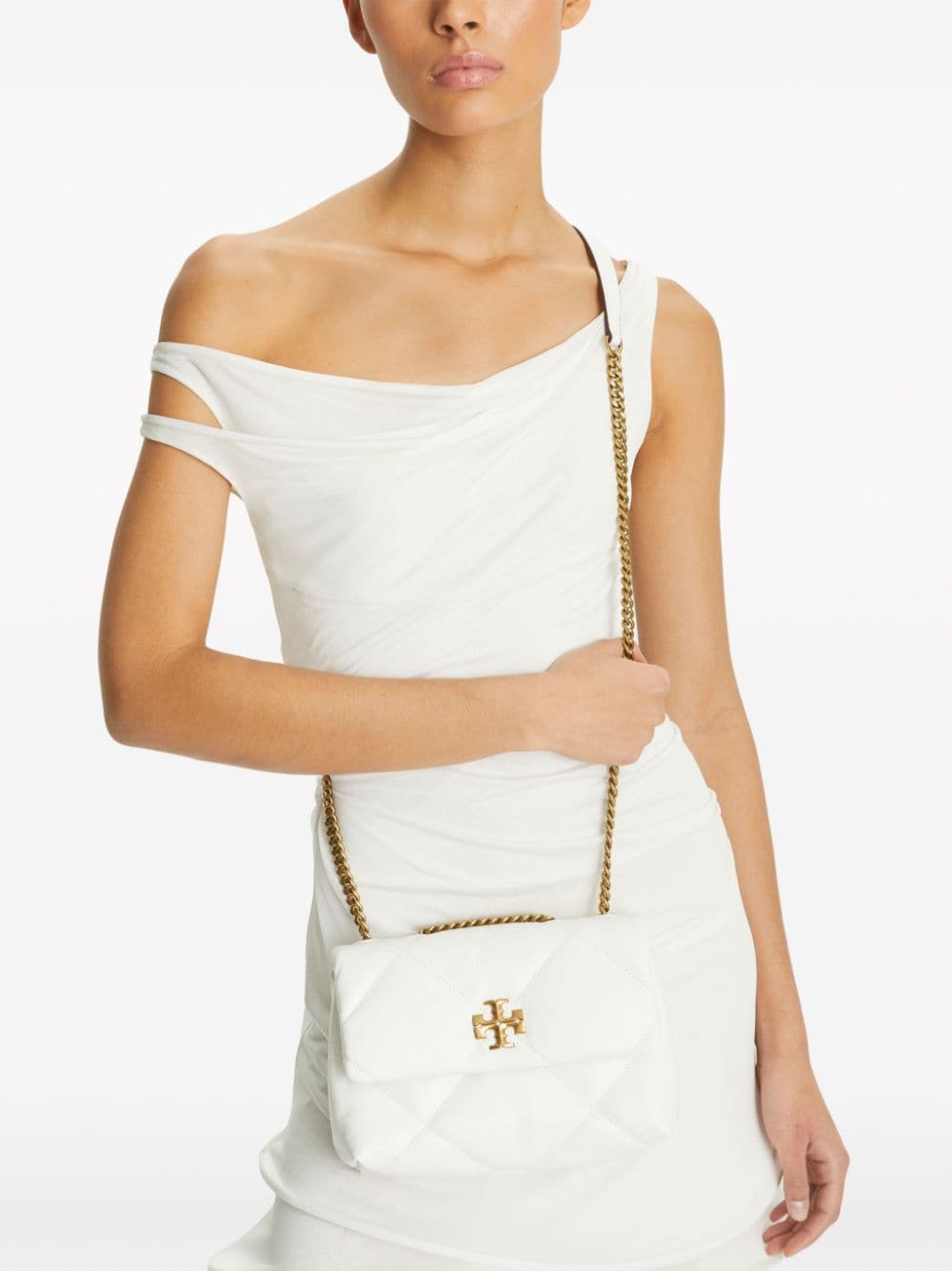 Shop Tory Burch Small Kira Quilted Shoulder Bag In 白色