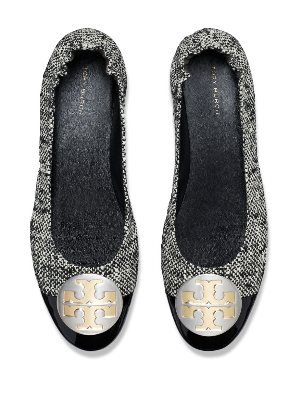 Shop Tory Burch Claire Tweed Ballerina Shoes In Black