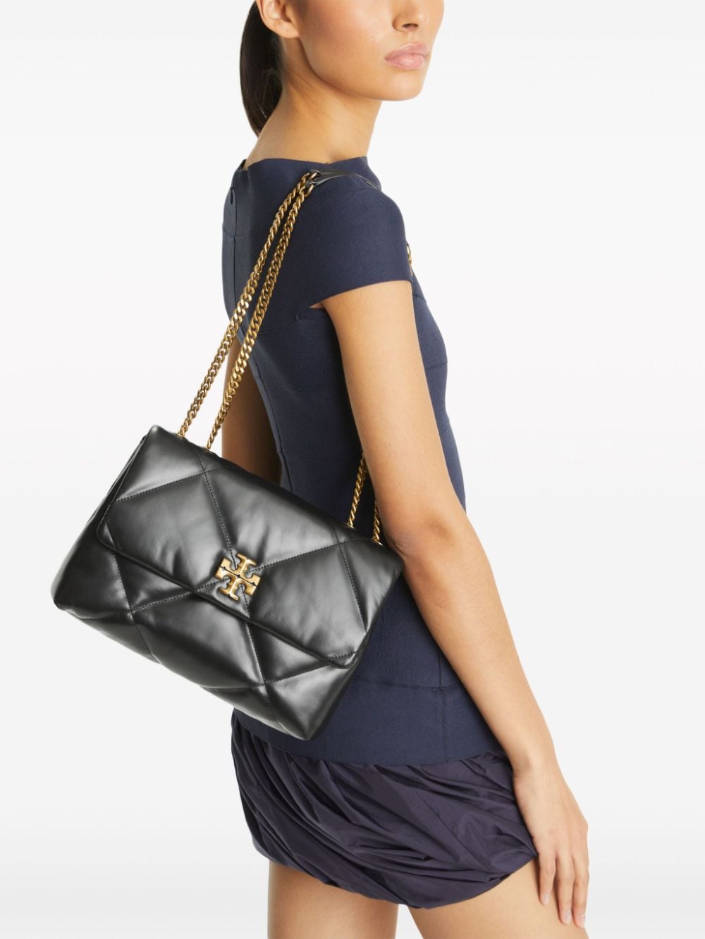 Shop Tory Burch Kira Quilted Shoulder Bag In Black