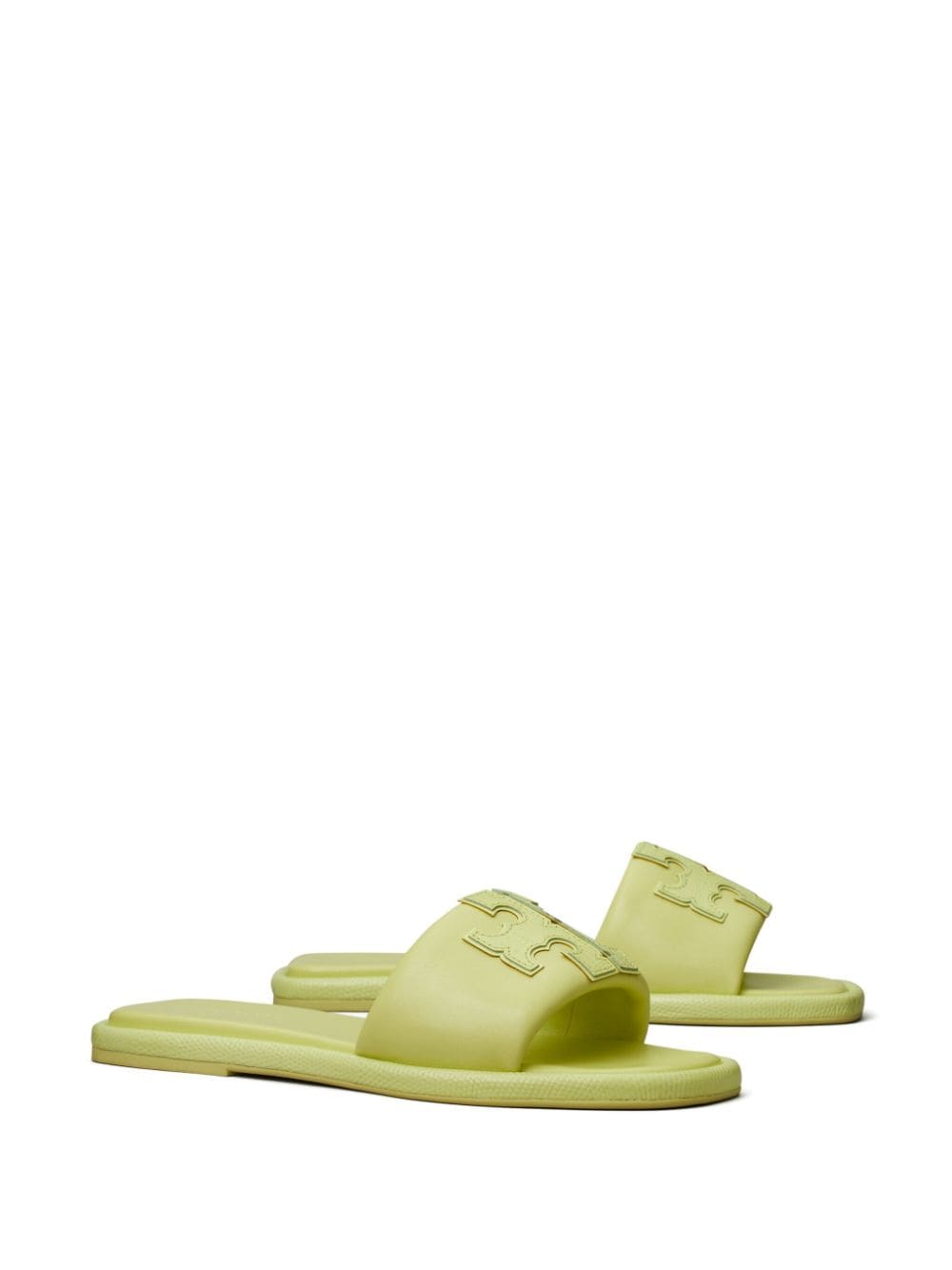 Shop Tory Burch Double T Leather Slides In Green