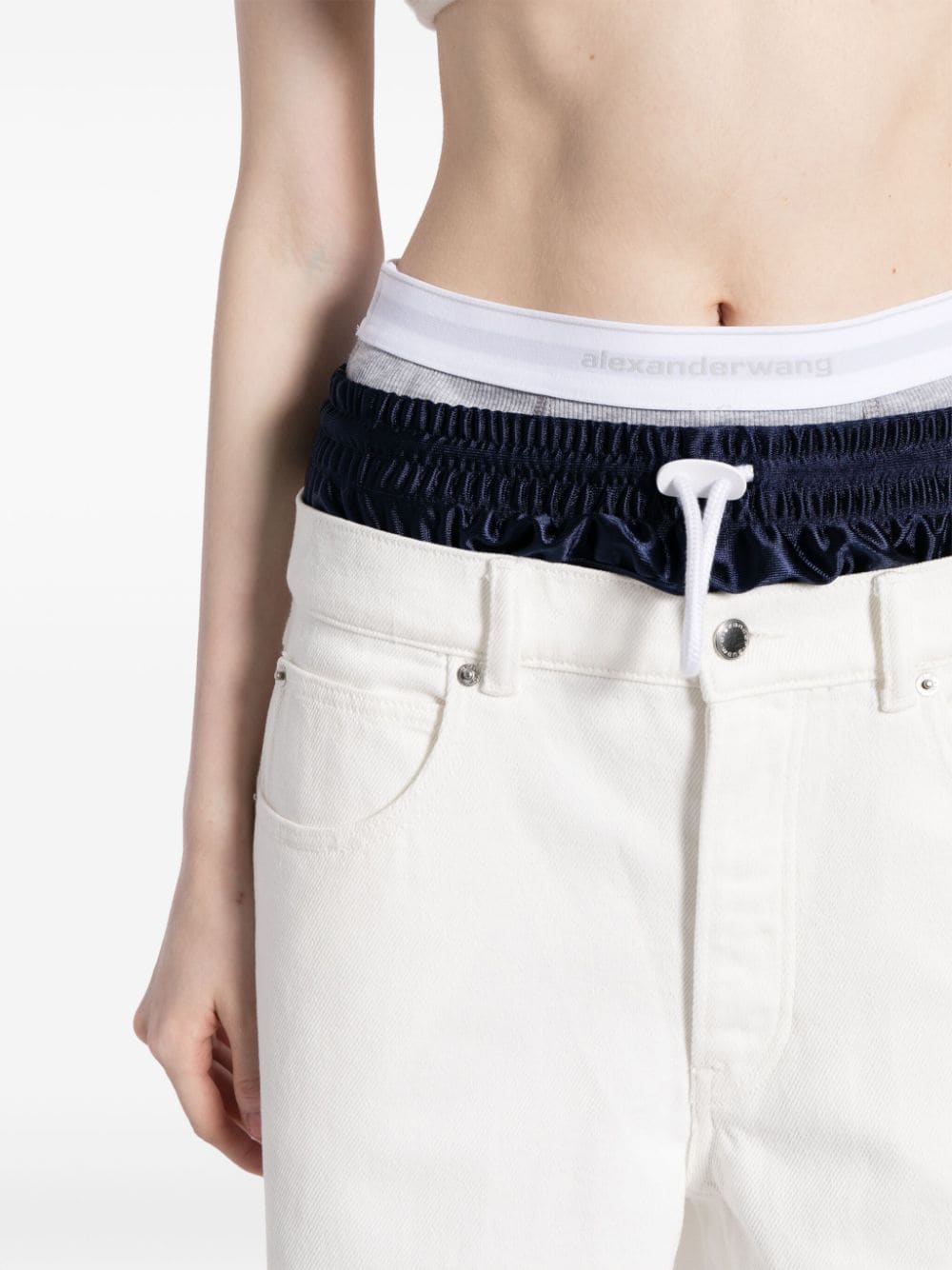 Shop Alexander Wang Tri-layer Wide-leg Jeans In White
