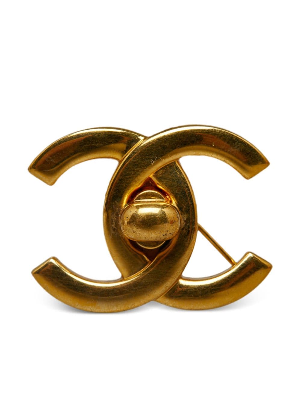 Pre-owned Chanel Cc Turn-lock Brooch In Gold