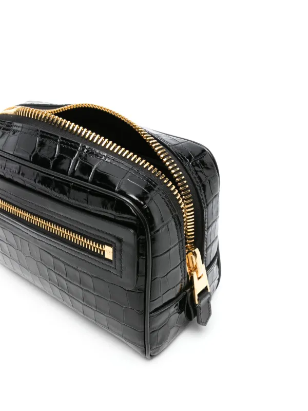 TOM FORD クロコパターン レザートラベルポーチ | ブラック