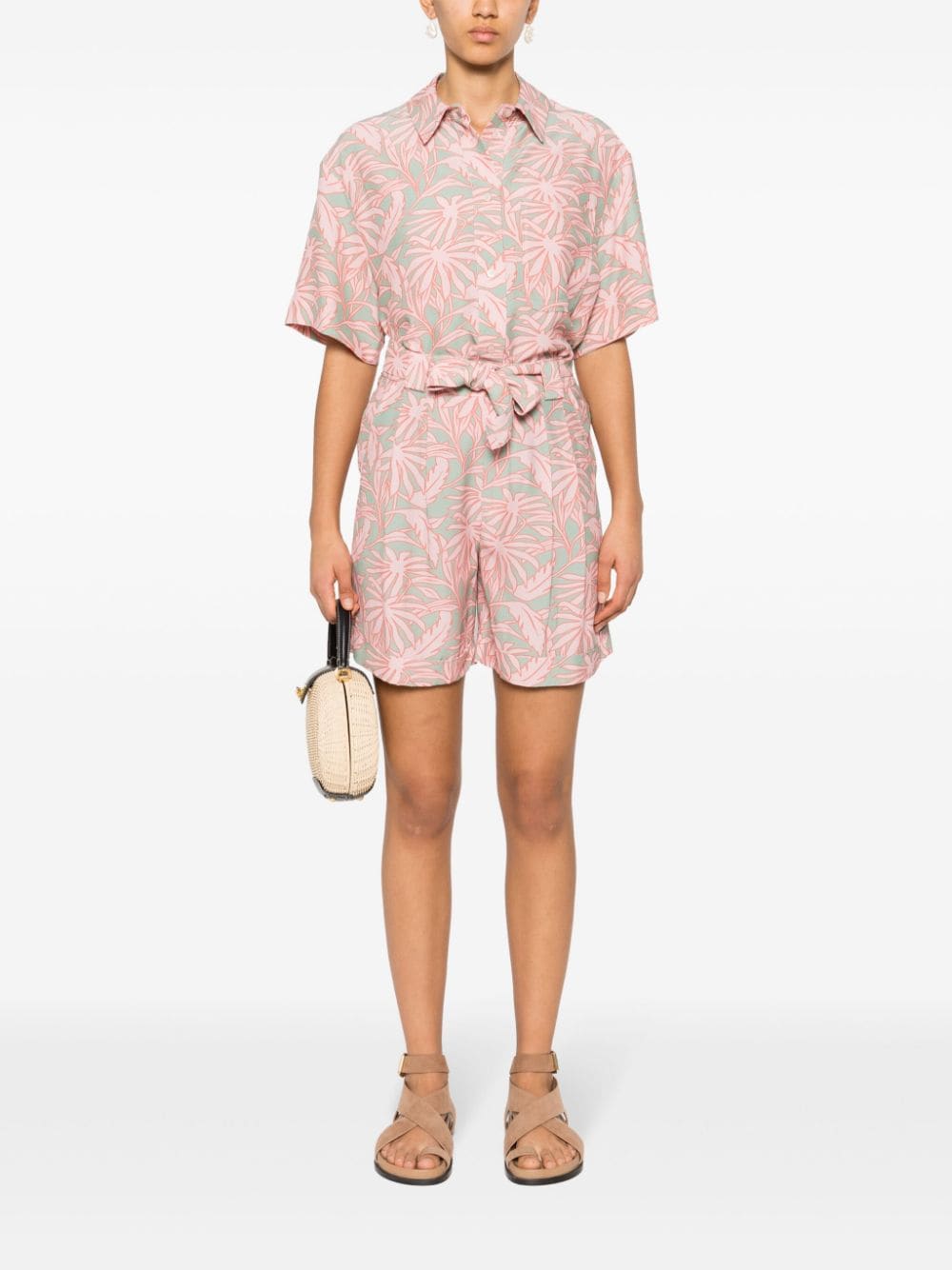 Shop Woolrich Leaf-print Cady Shirt In Rosa