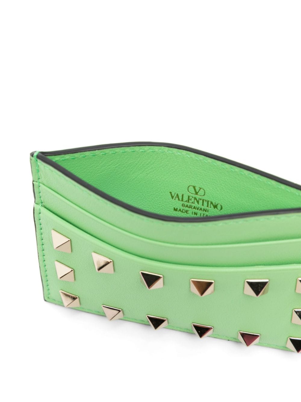 Shop Valentino Rockstud Leather Cardholder In Green