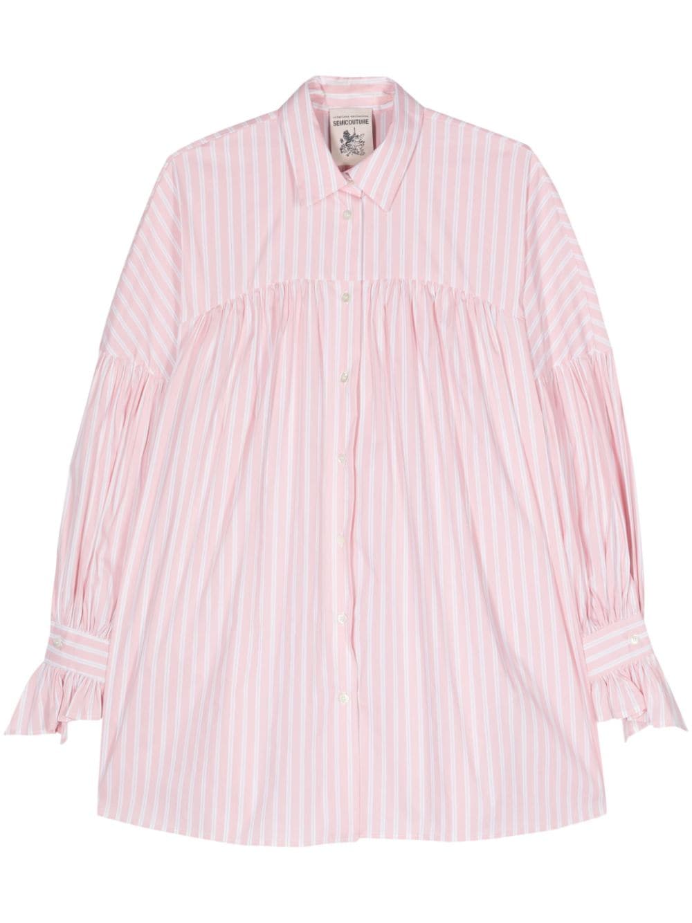 Semicouture Gathered-detail Striped Shirt In White