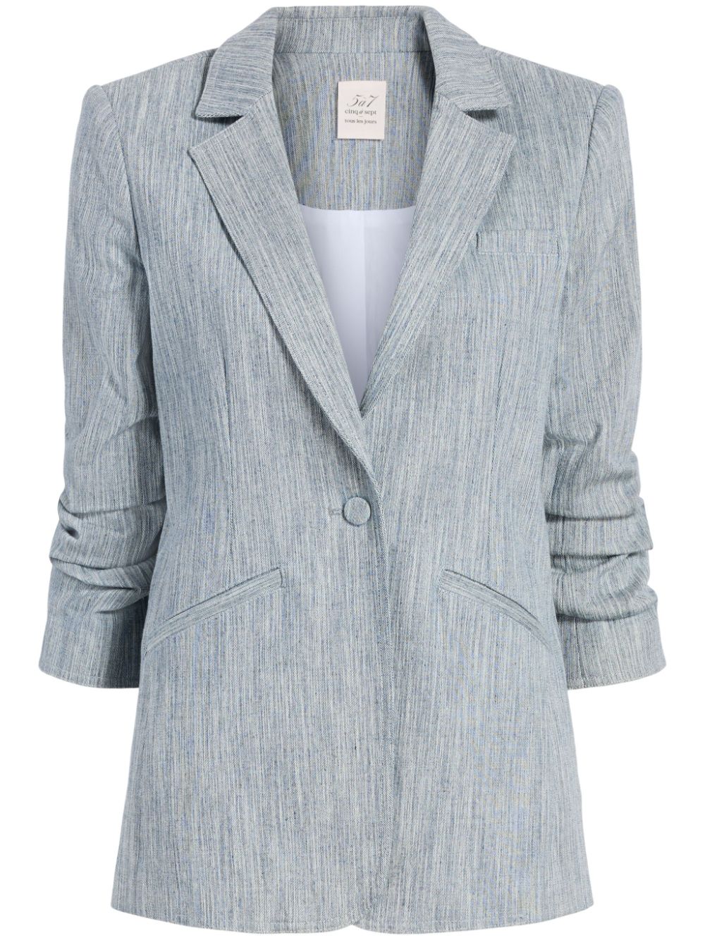 Shop Cinq À Sept Khloe Ruched-sleeve Mélange Blazer In Grey