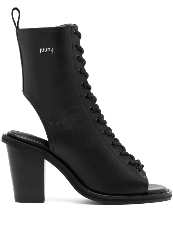 Juun.J 80mm open toe leather boots women Calf Leather Resin Calf Leather 37 Black