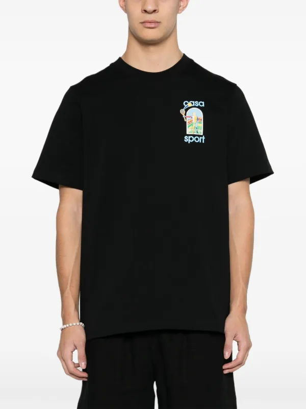 【関税込み】Casablanca ブラック Le Jeu Tシャツ Casablanca Le Jeu organic-cotton T-shirt | Black | FARFETCH
