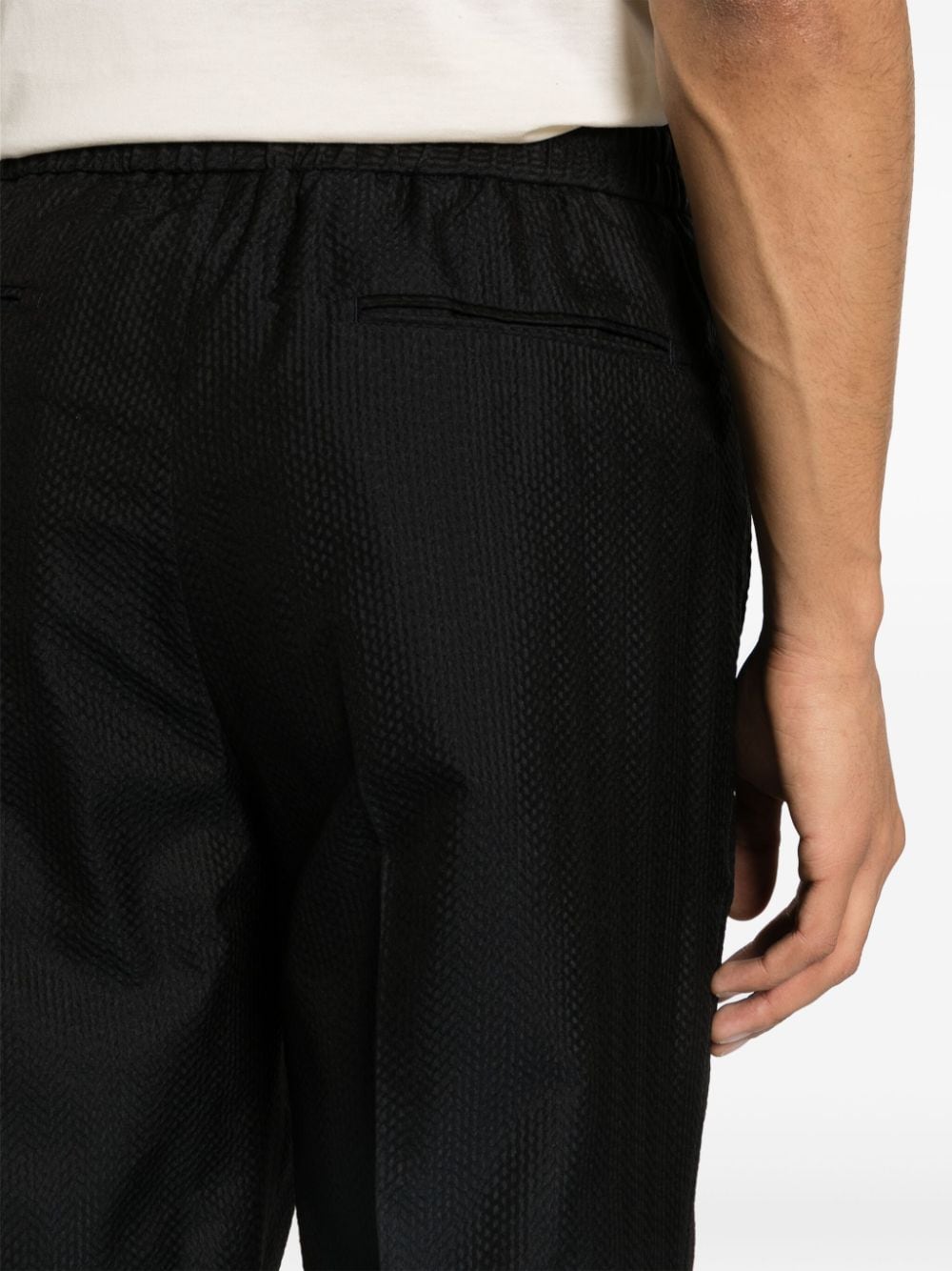 Shop Brioni Straight-leg Seersucker Trousers In Black