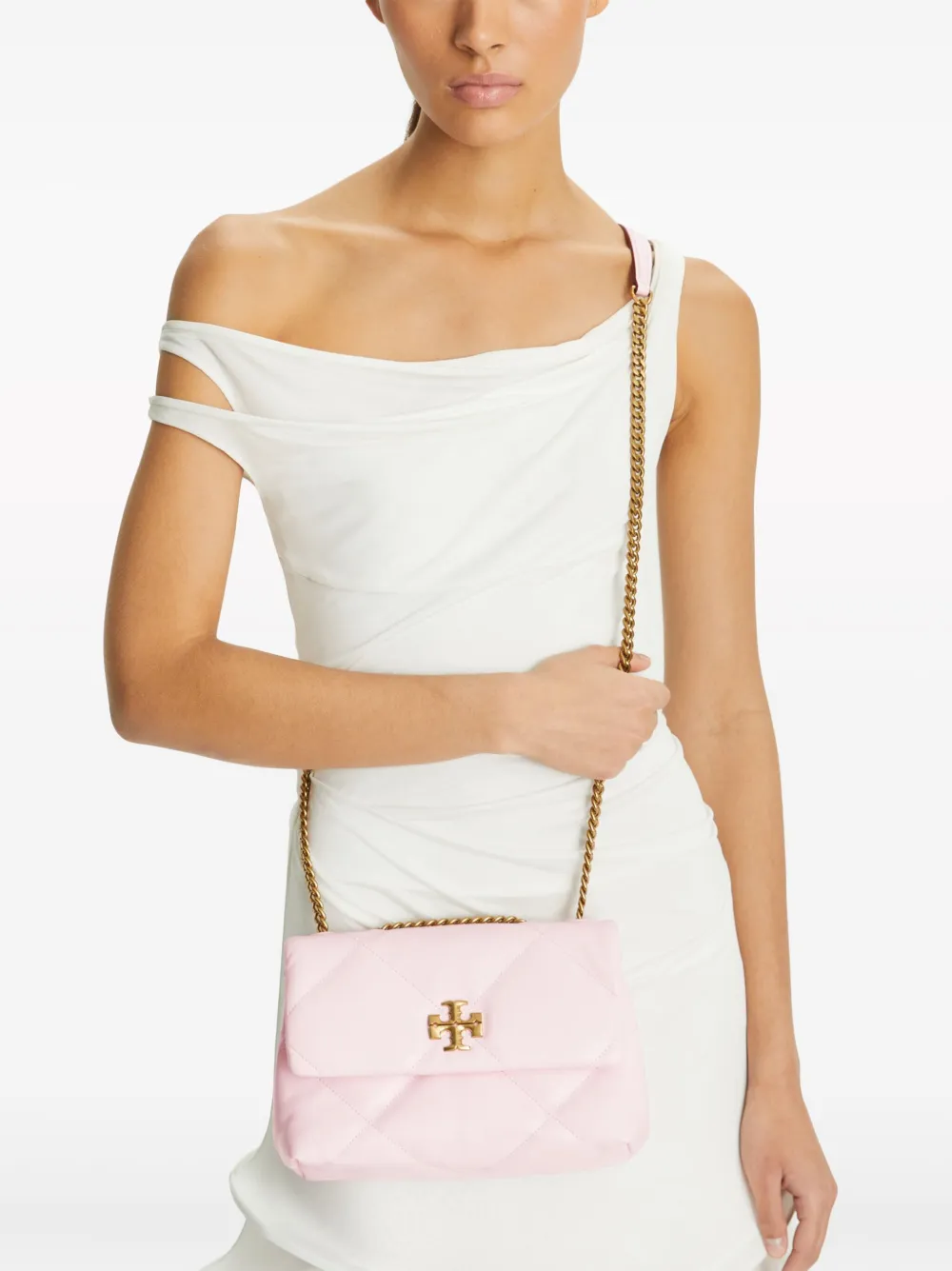 Shop Tory Burch Small Kira Quilted Shoulder Bag In 粉色