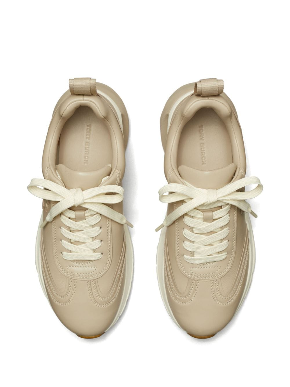 Shop Tory Burch Logo-embossed Leather Sneakers In Neutrals