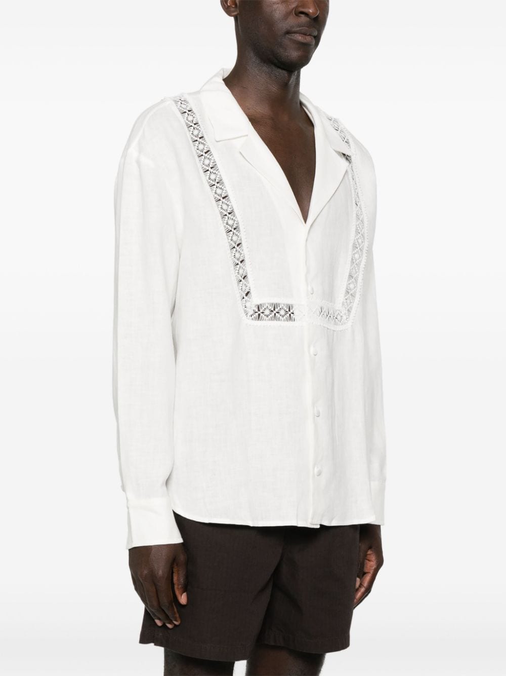 Shop Siedres Guipure-lace-detail Linen Shirt In Weiss