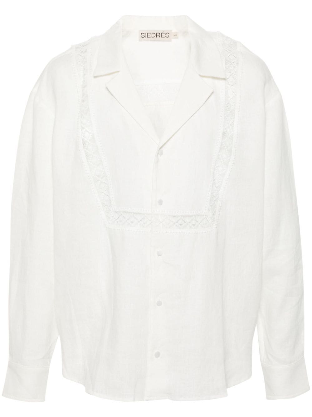 Shop Siedres Guipure-lace-detail Linen Shirt In White