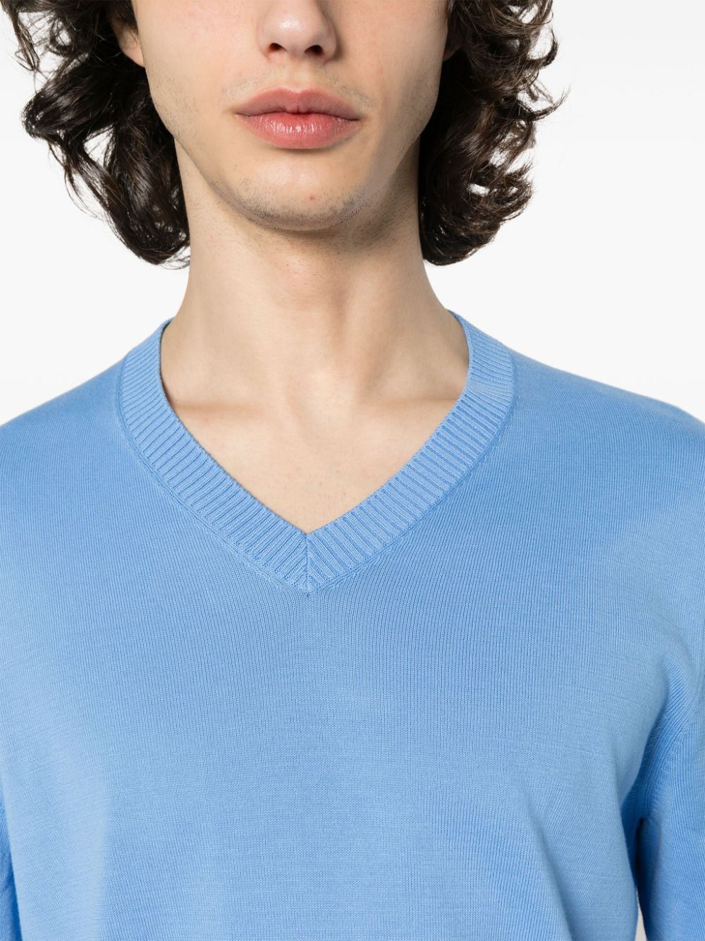 Shop Malo V-neck Knitted Jumper In Blue