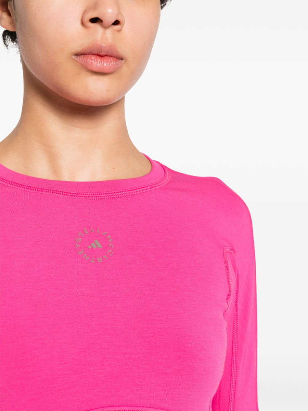 Shop Adidas By Stella Mccartney Rubberised-logo Cropped Top In Pink
