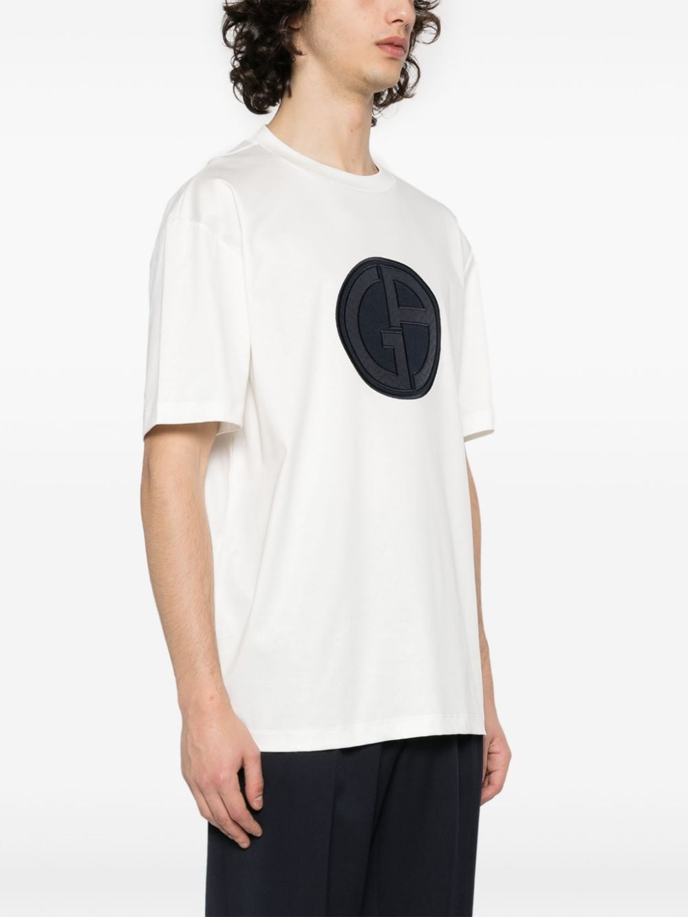 Shop Giorgio Armani Logo-appliqué Cotton T-shirt In Neutrals
