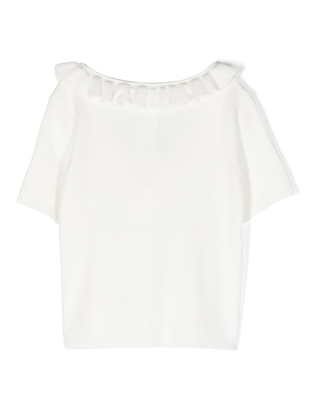 Shop Miss Blumarine Floral-appliqué Ribbed Blouse In White