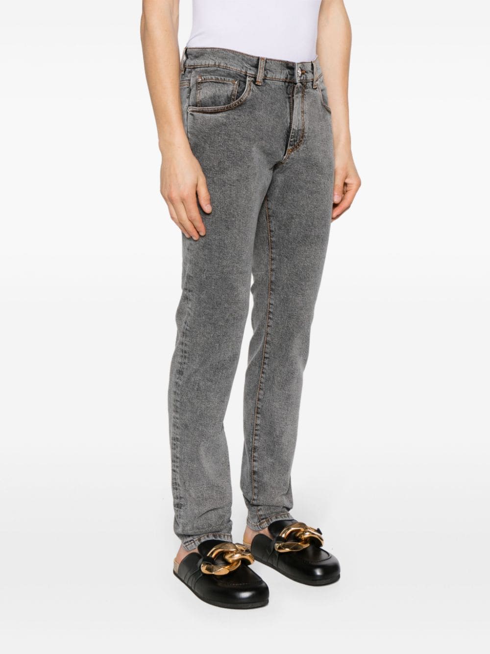 Shop Etro Acid-wash Tapered-leg Jeans In Grey