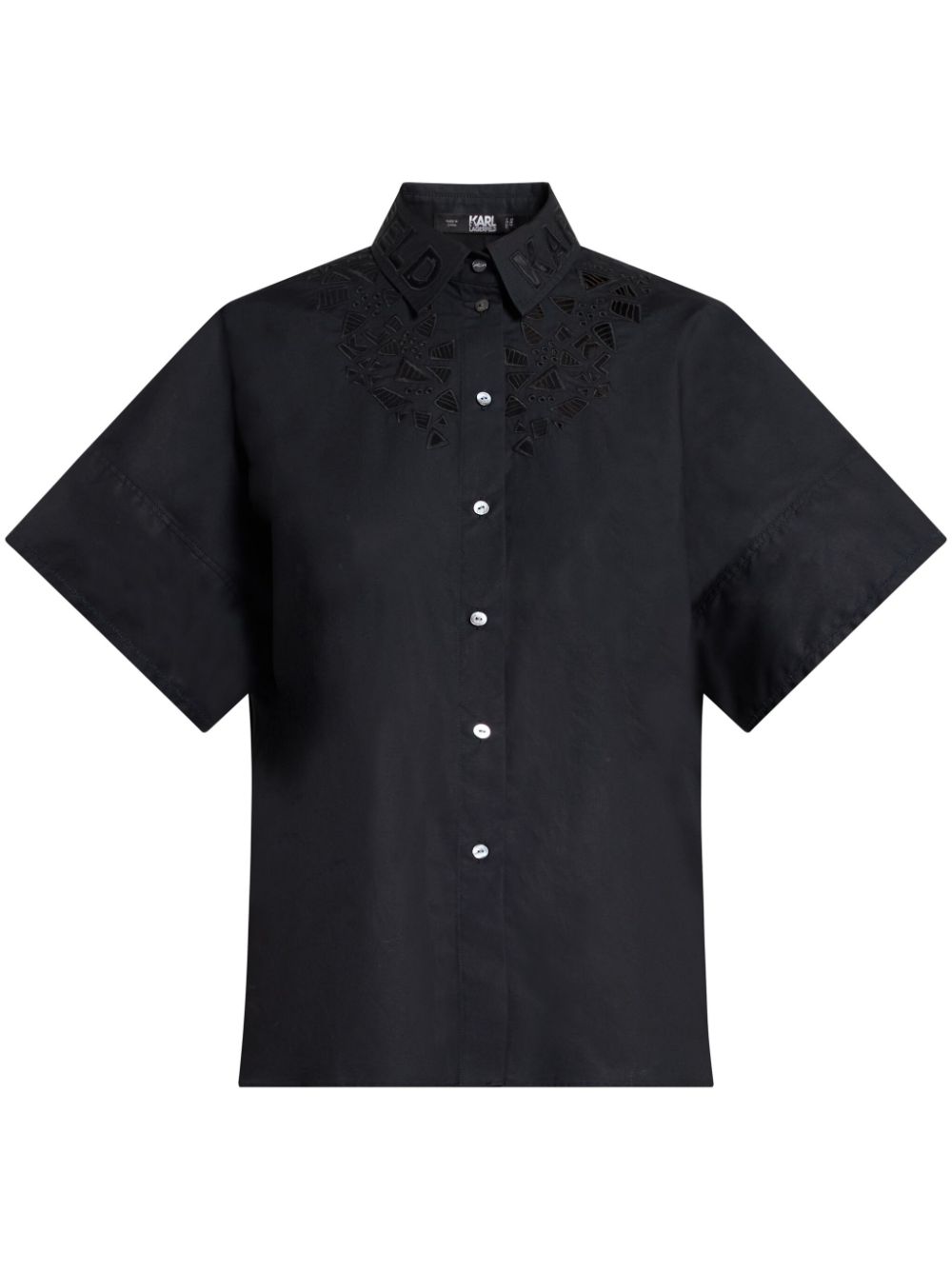 Karl Lagerfeld Embroidered Short-sleeve Organic Cotton Shirt In Blau