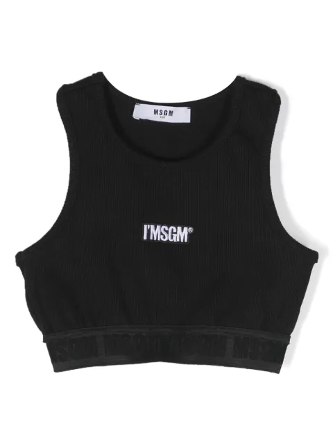 MSGM Kids logo-embroidered ribbed crop top