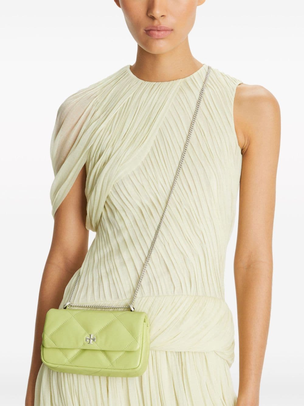 Shop Tory Burch Kira Quilted Leather Crossbody Bag In Green