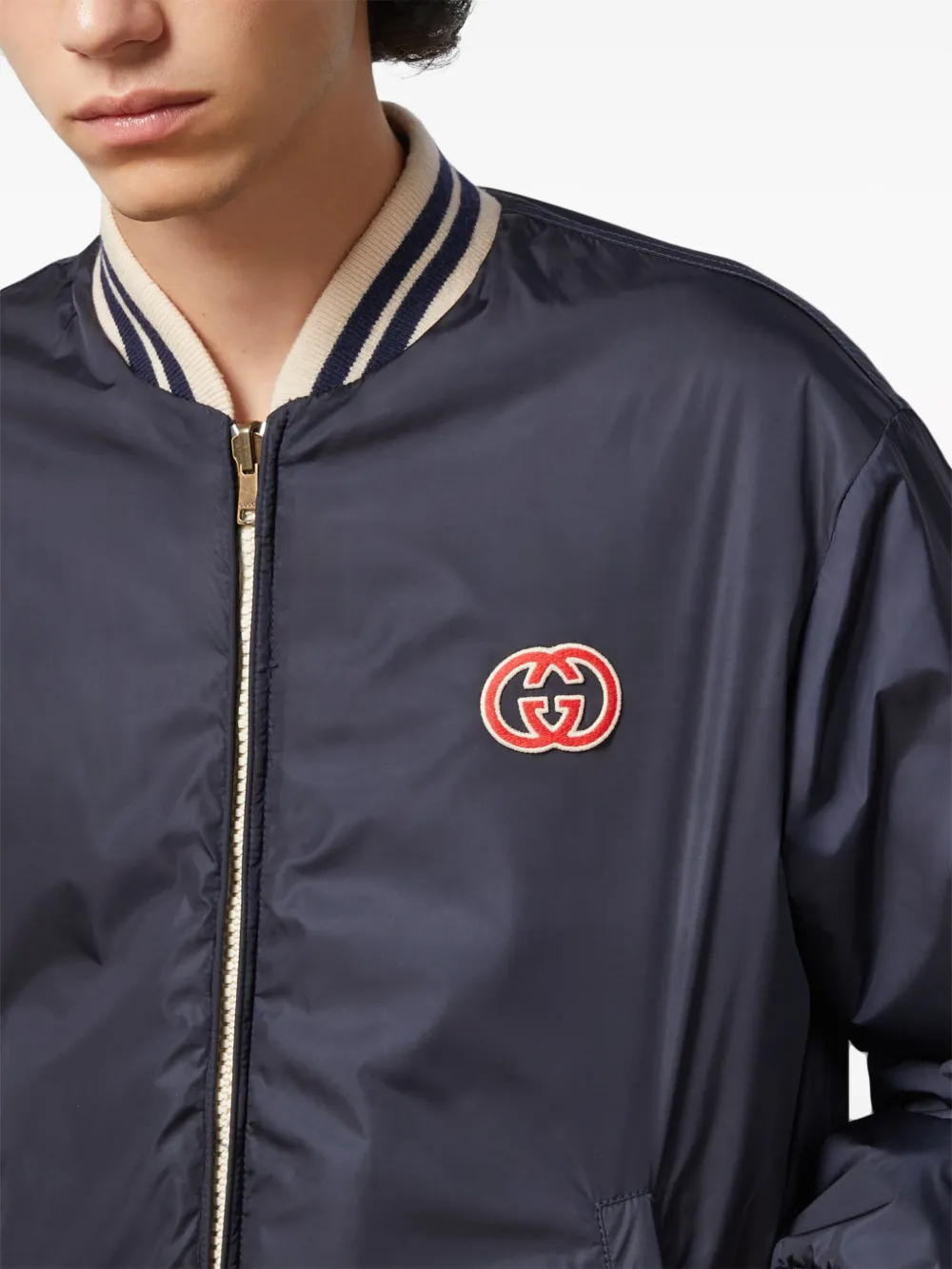 Shop Gucci Gg Supreme Reversible Bomber Jacket In Blau