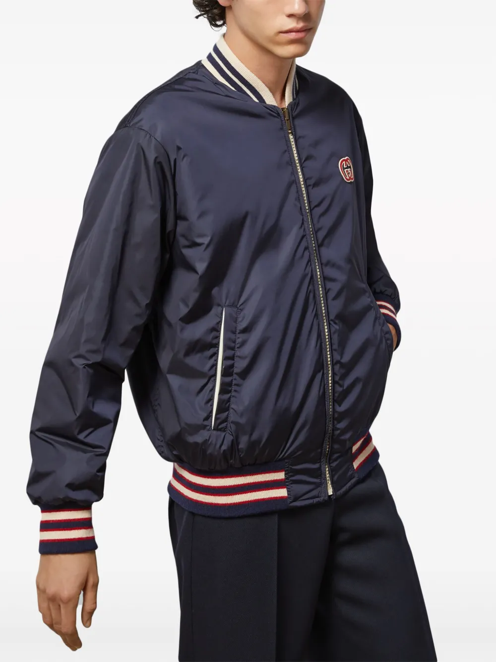 Shop Gucci Gg Supreme Reversible Bomber Jacket In Blau