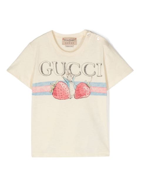 Gucci Kids футболка с логотипом из коллаборации с Peter Rabbit