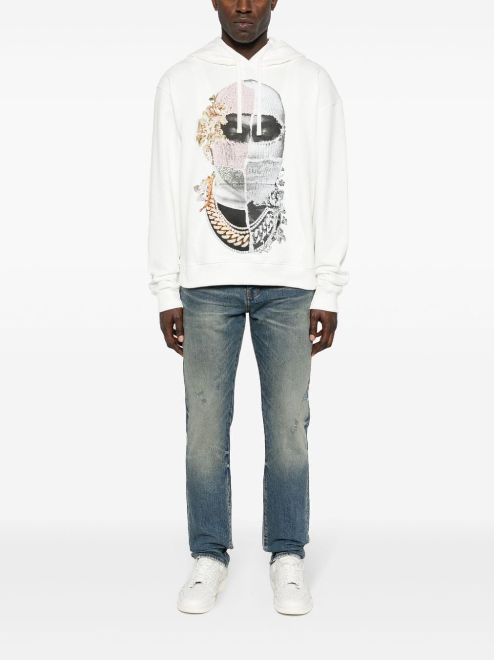 Shop Ih Nom Uh Nit Newspaper Mask Cotton Hoodie In White