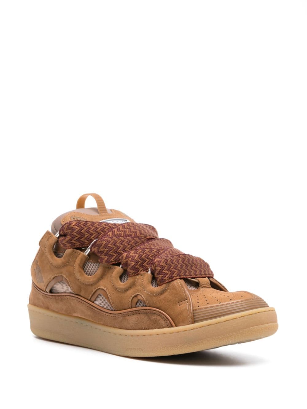 Shop Lanvin Curb Leather Sneakers In Brown