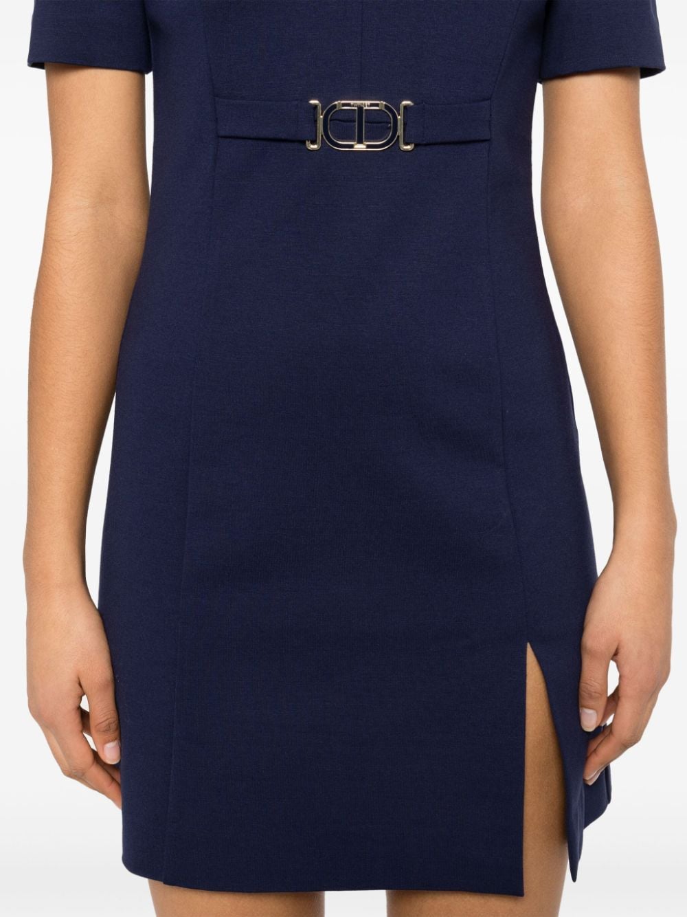 Shop Twinset V-neck Jersey Mini Dress In Blau