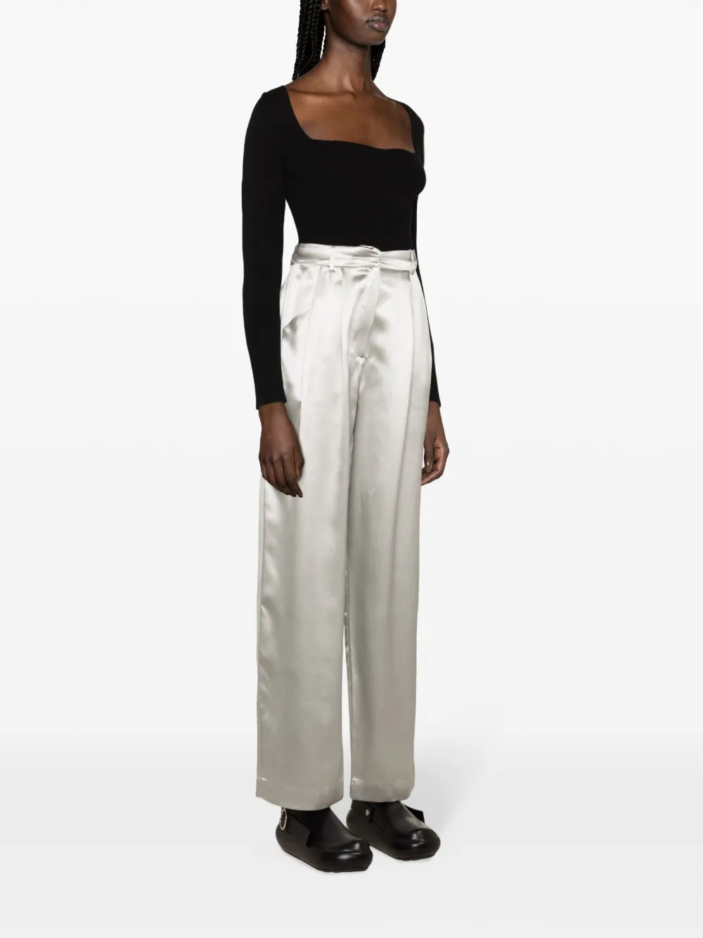 Shop Loulou Studio Vione Silk-blend Trousers In Grey