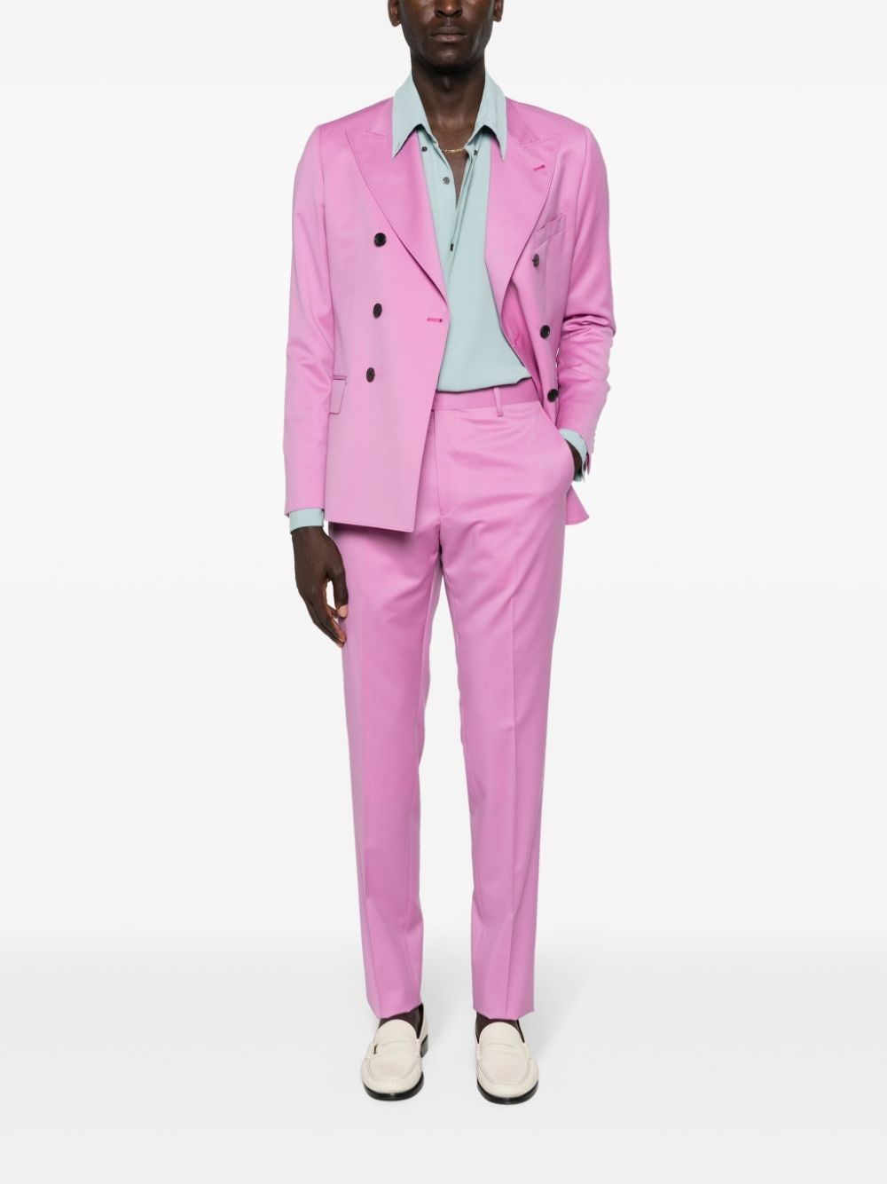 Shop Reveres 1949 Double-breasted Virgin-wool Suit In Pink